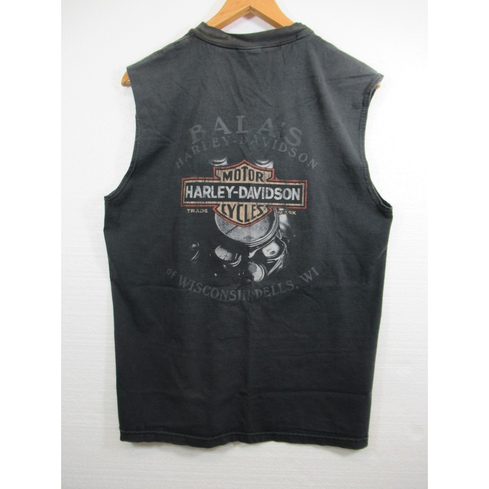 Distressed Harley Davidson Wisconsin Dells Sleeveless T-shirt Men Black